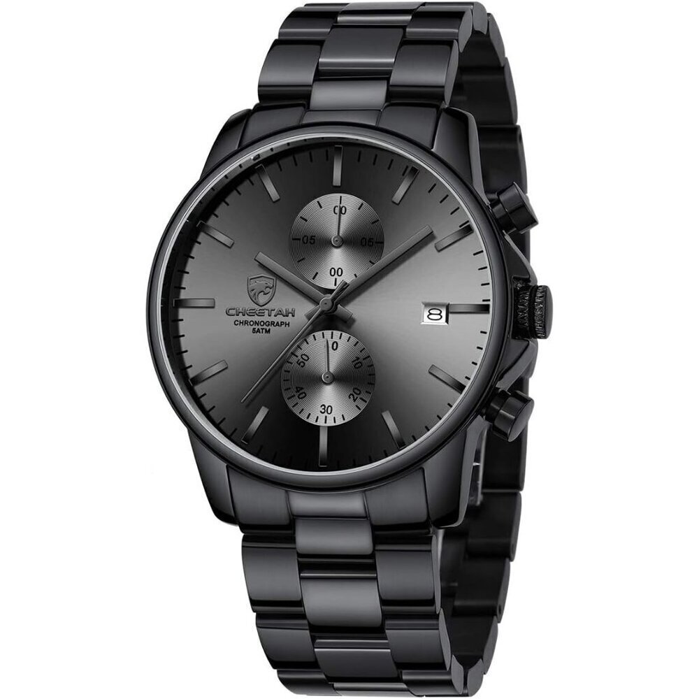 🆕Men Black Watches with Stainless Steel Waterproof Chronograph Quartz Watch